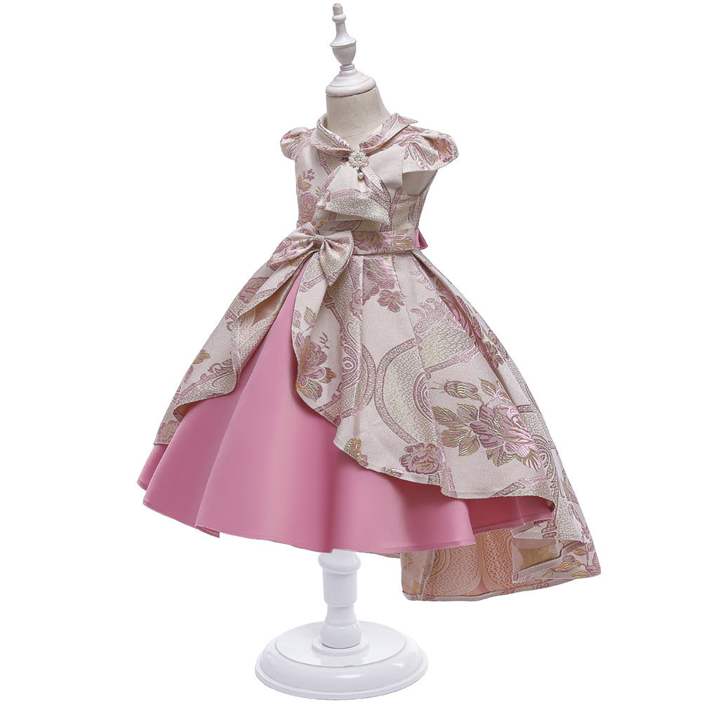 Christmas Champagne Red Embroidered Dress Princess Dress Kindergarten Female Treasure Sleeve Dress