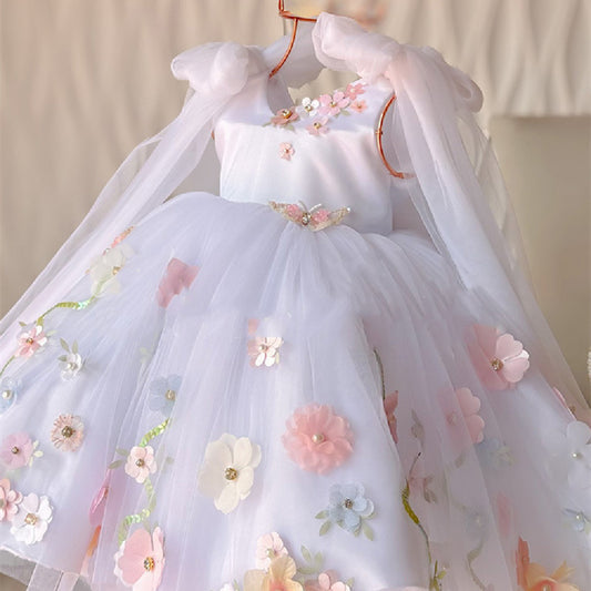 Girls' New Flower Mesh Princess Dress