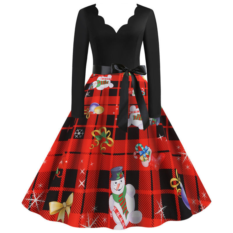 Christmas Long Sleeve Print Dress