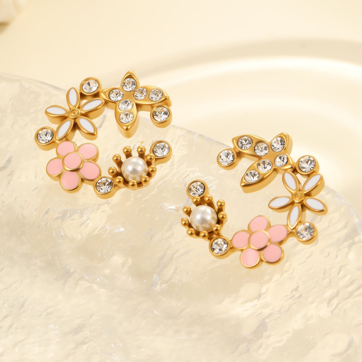 Diamond Colorful Oil Necklace Petal Stud Earrings
