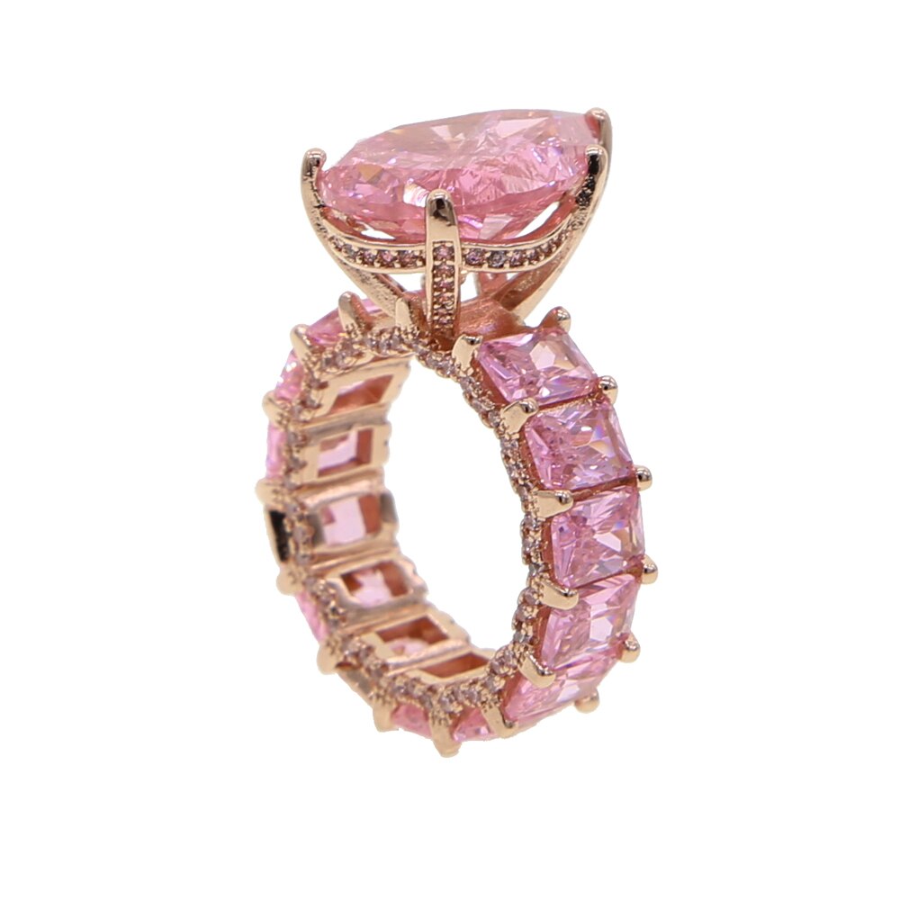 Luxury Fashion Iced Out Bling Water Drop Pinky Baguette Finger Rings For Girls Women Charm Engagement Jewelry Gifts