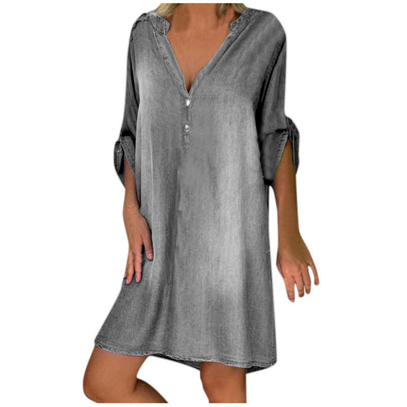 Mid-sleeve denim dress