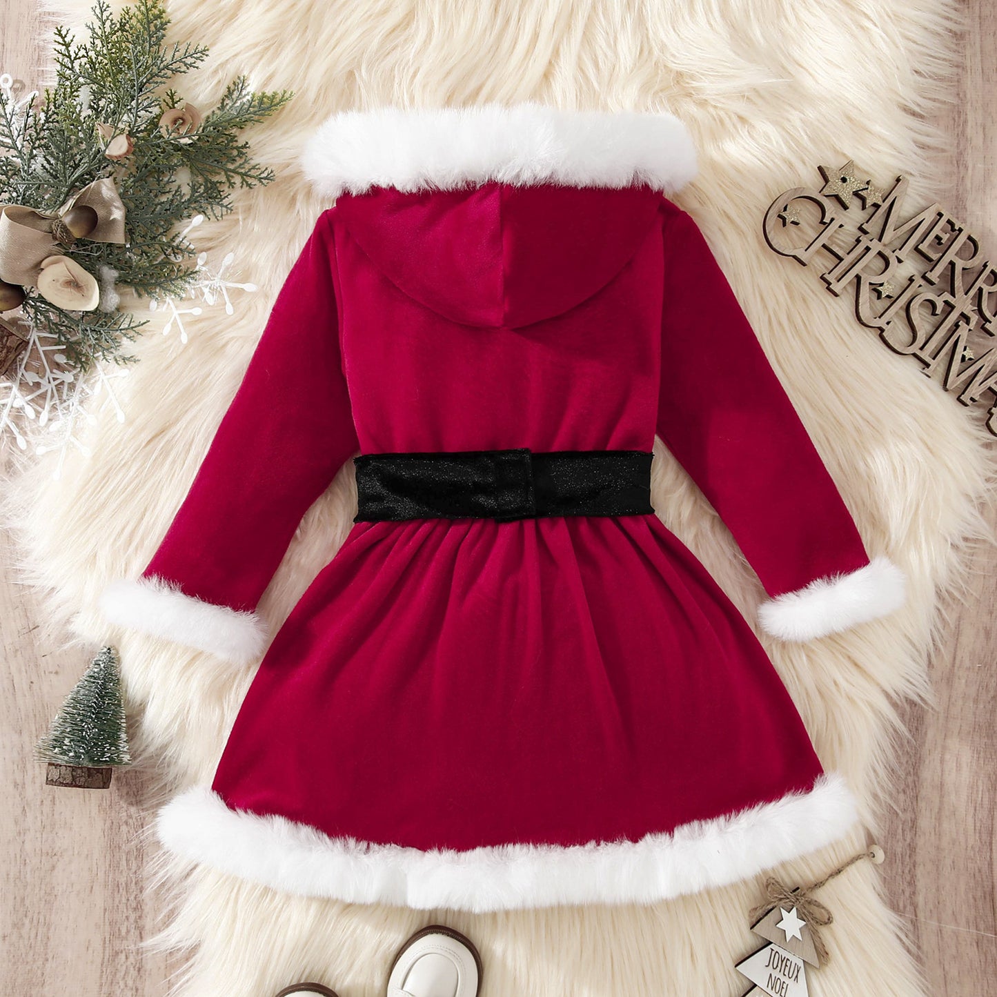 Children's Christmas Dress Hooded V-neck