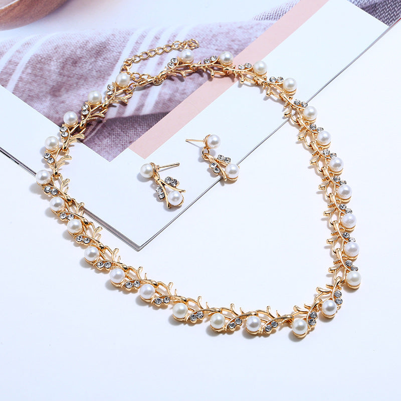 Jewelry set  pearl gold-plated silver necklace
