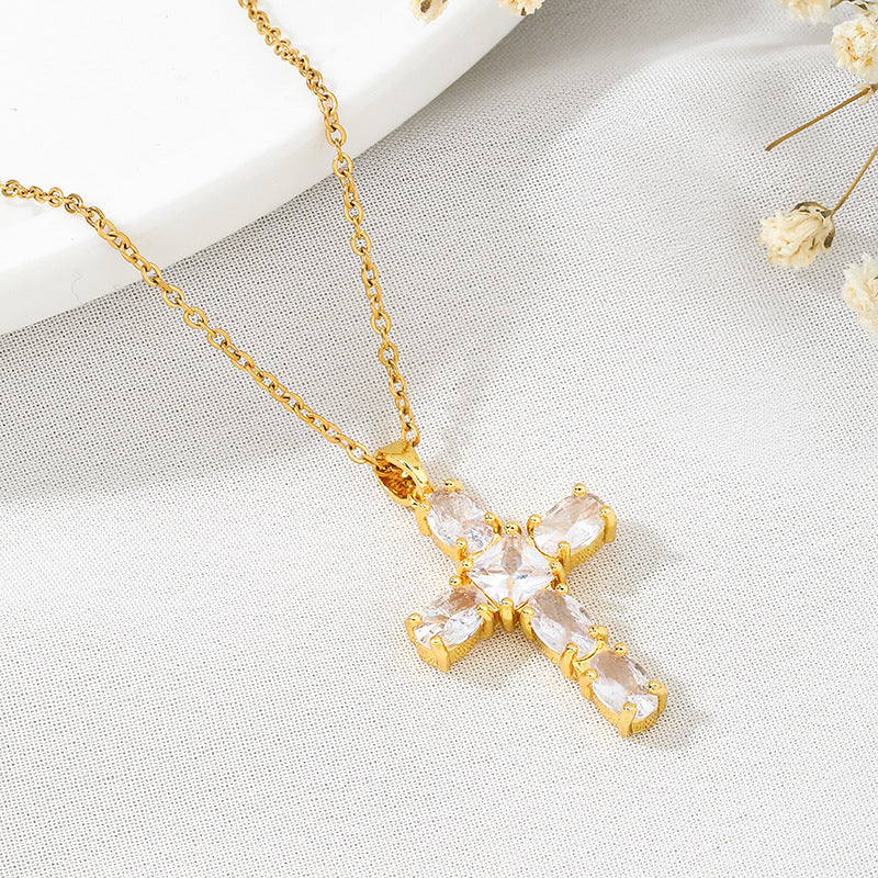 Titanium Steel Five-pointed Star Butterfly Wings Four-leaf Clover Inlaid Zircon Pendant Necklace