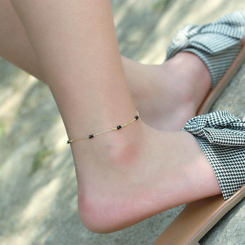 Fashion faceted black zirconium anklet