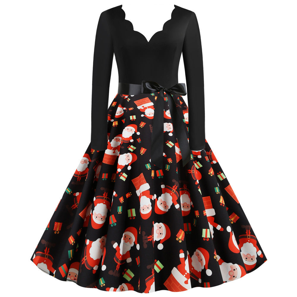 Christmas Long Sleeve Print Dress