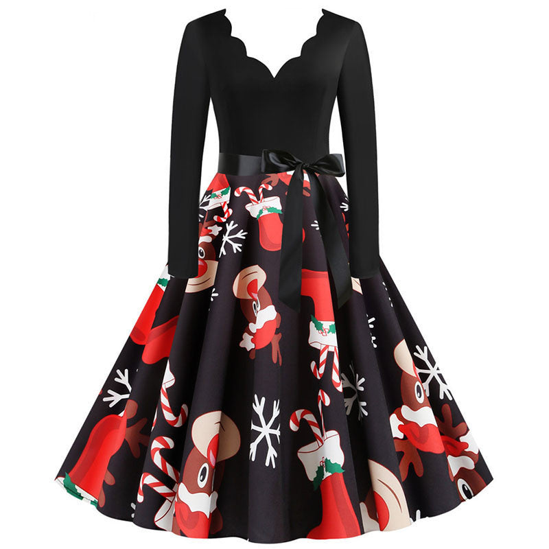 Christmas Long Sleeve Print Dress