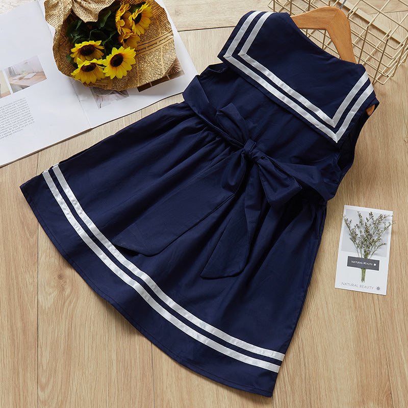 White and Navy Sailor Girls Dress