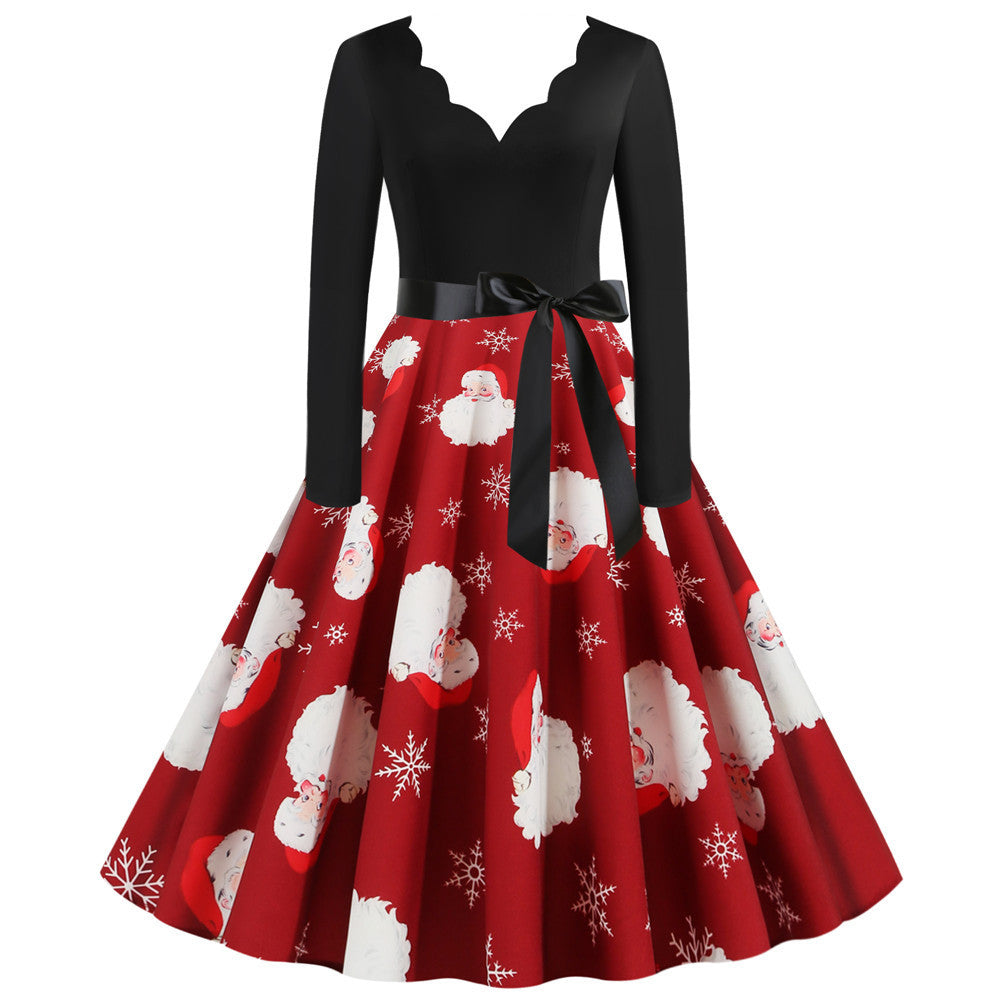 Christmas Long Sleeve Print Dress