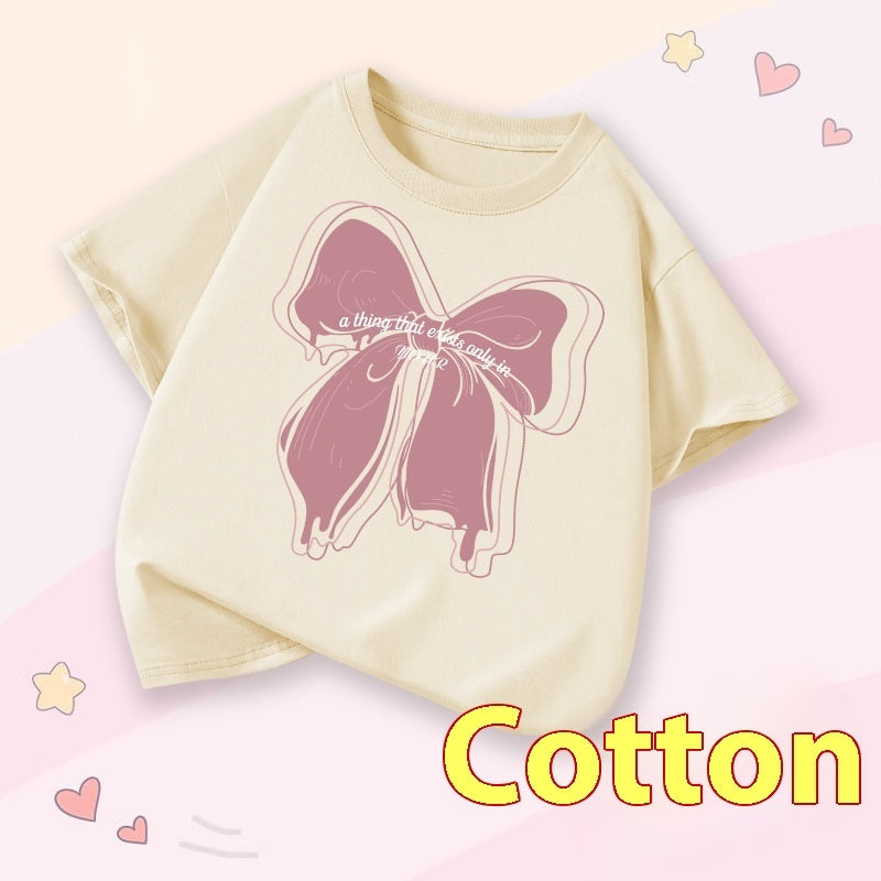 Western Style Top Middle And Big Children's Summer Wear Girls' Round Neck Sweet Style