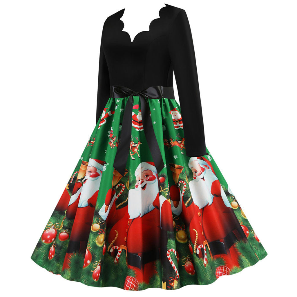 Christmas long sleeve printed dress