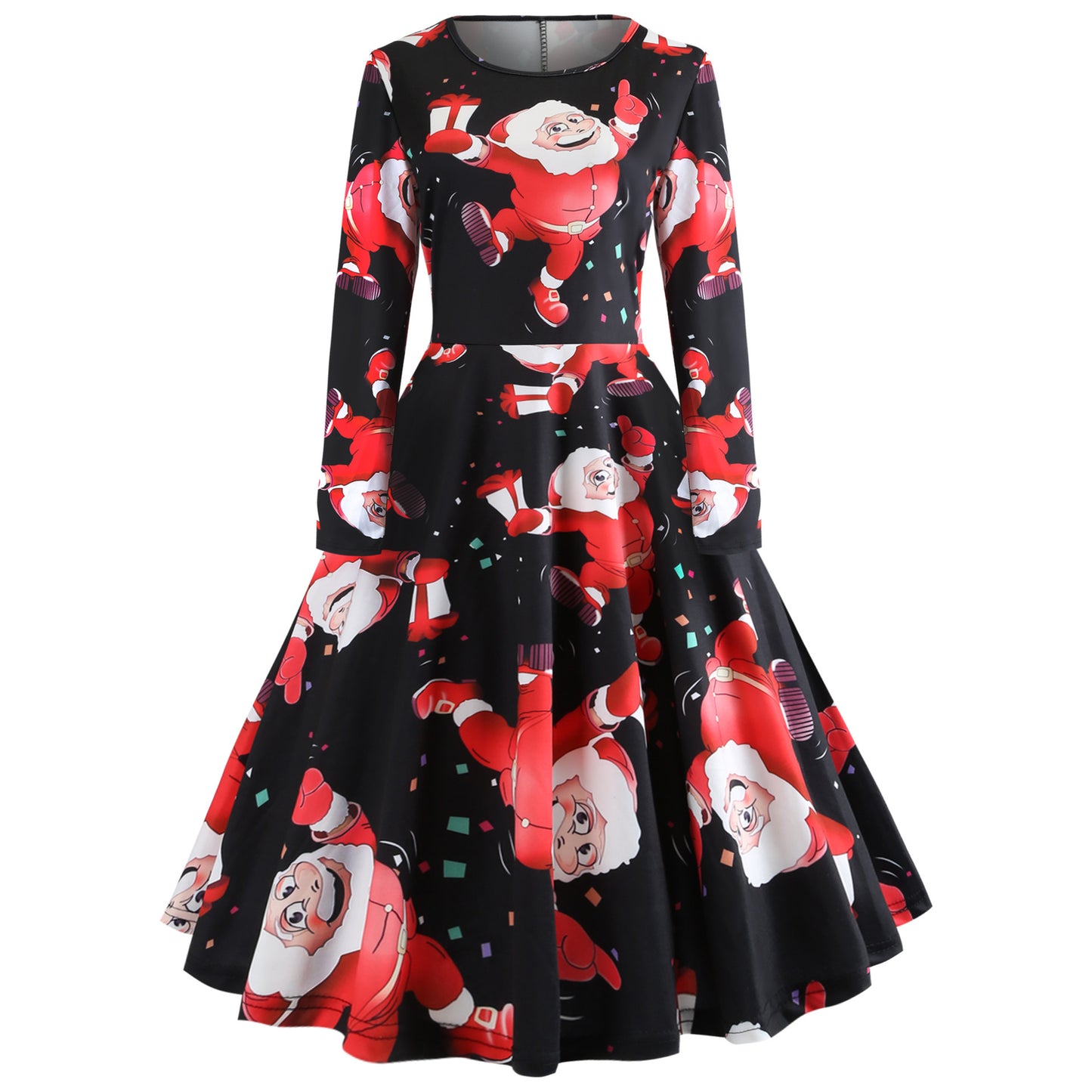 Christmas round neck print A-line dress