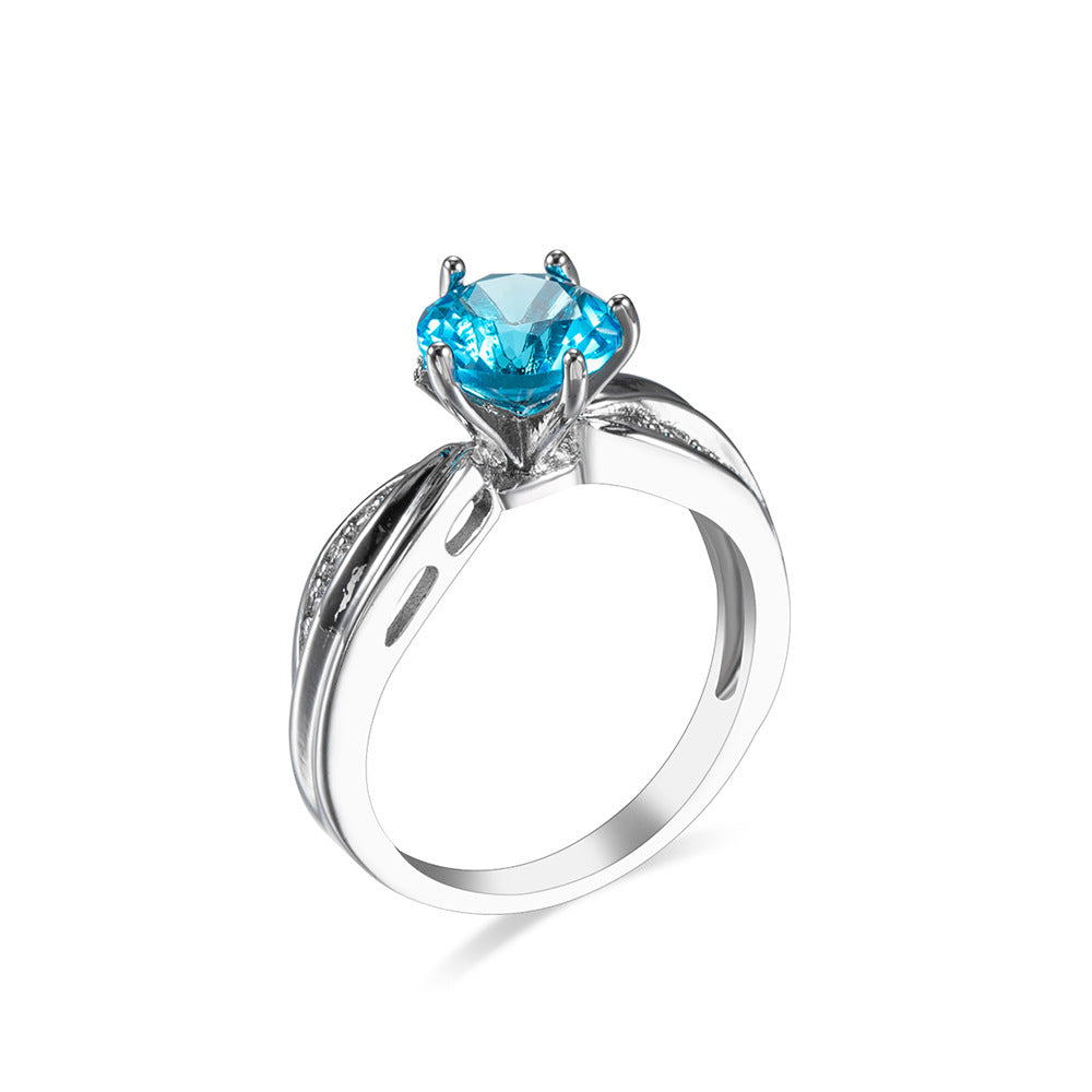 Ocean Blue Zircon Simple And Versatile Copper Ring