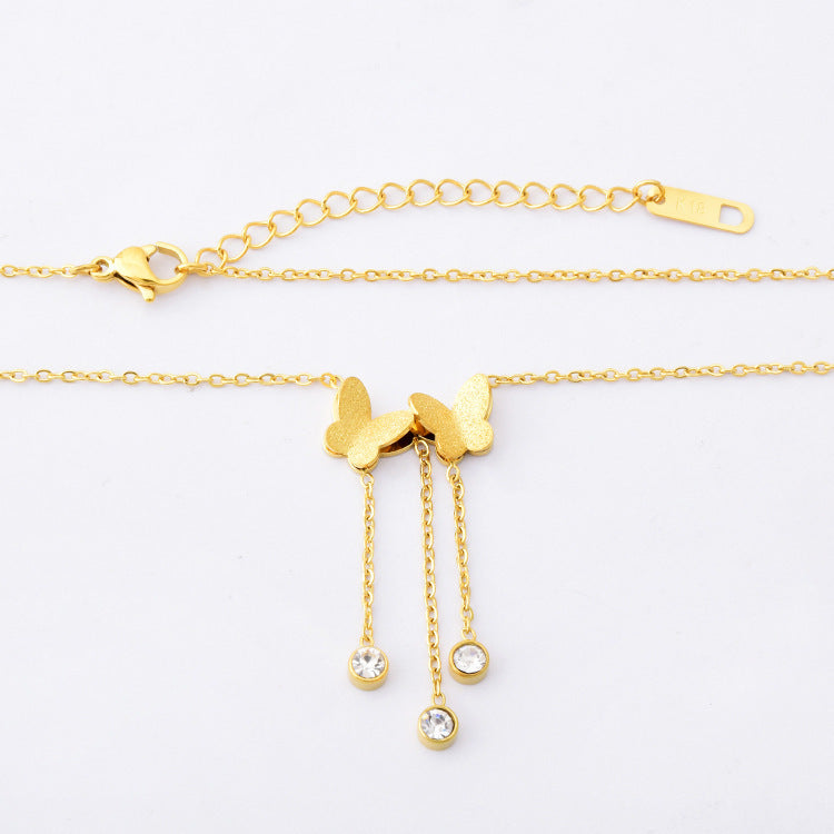 Women's Titanium Steel Tassel Frosted Butterfly Anklet