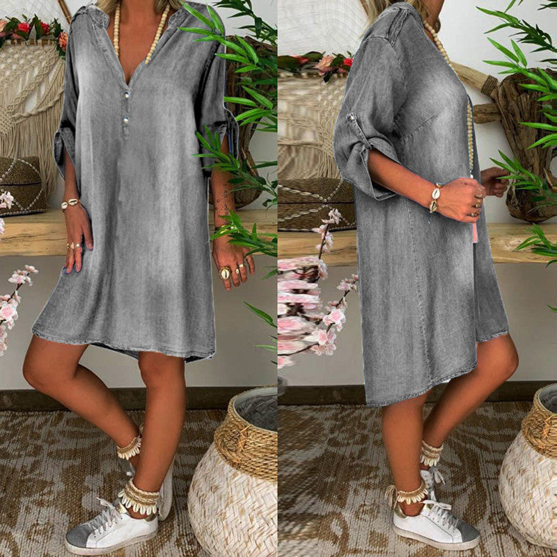 Mid-sleeve denim dress