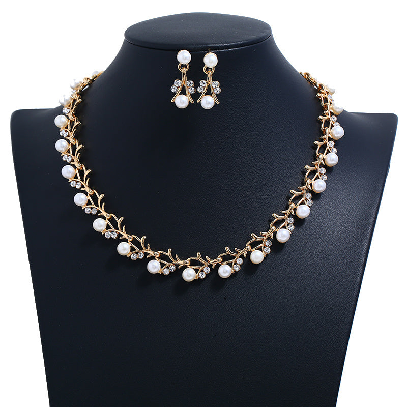 Jewelry set  pearl gold-plated silver necklace