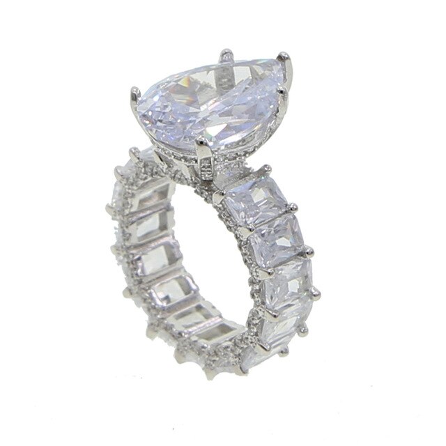 Luxury Fashion Iced Out Bling Water Drop Pinky Baguette Finger Rings For Girls Women Charm Engagement Jewelry Gifts