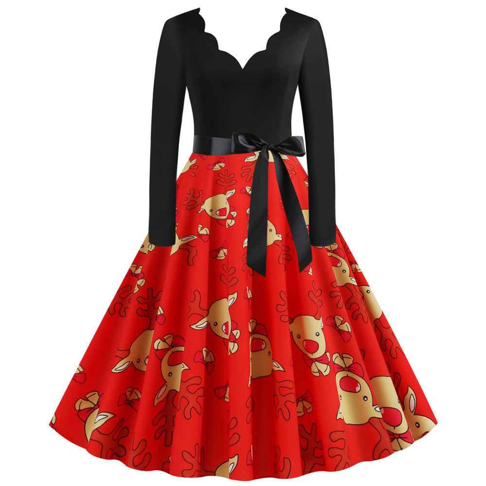 Christmas Long Sleeve Print Dress