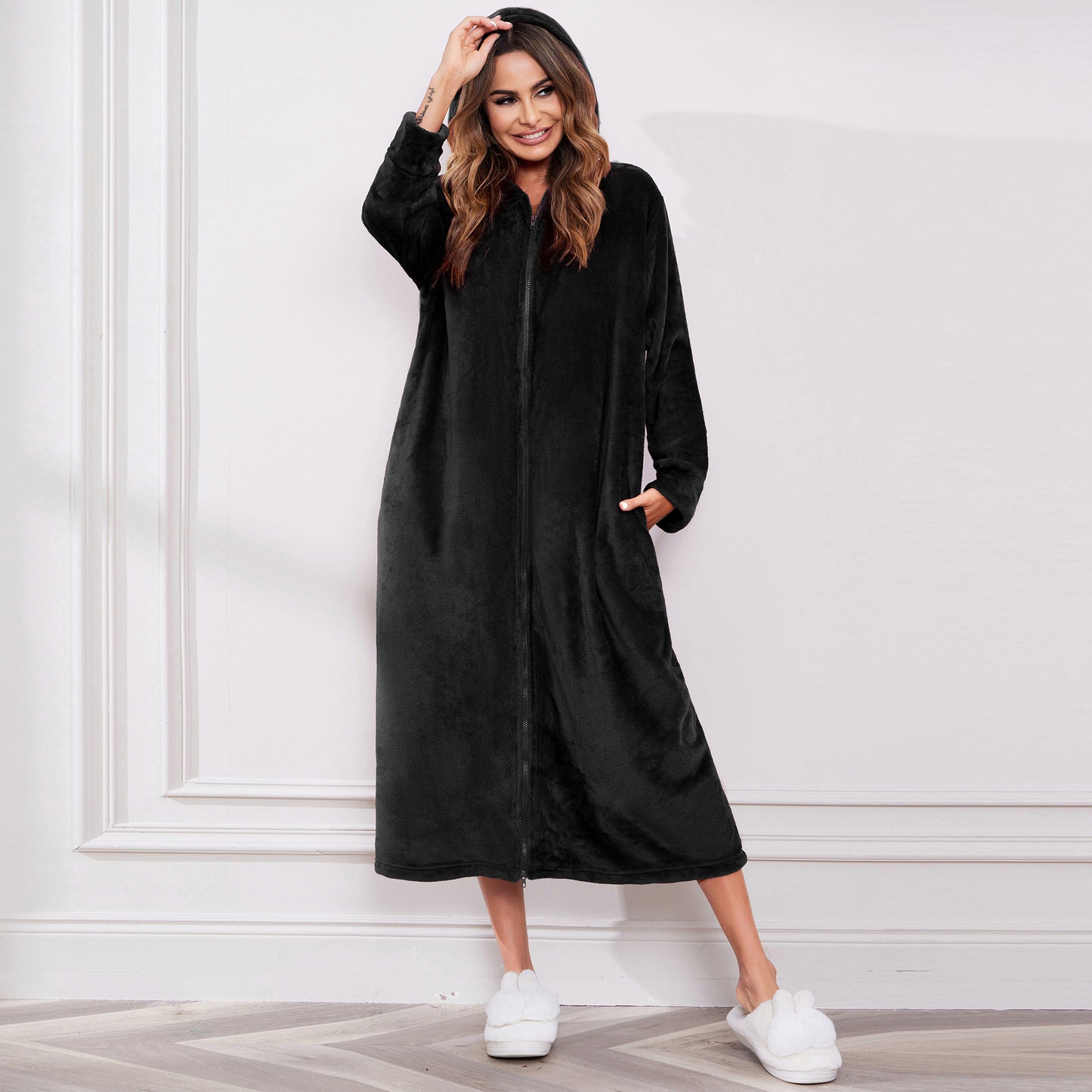 Ladies' Homewear Nightdress Double-sided Velvet Thick Hooded