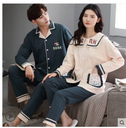 Couple pajamas long sleeve pure cotton