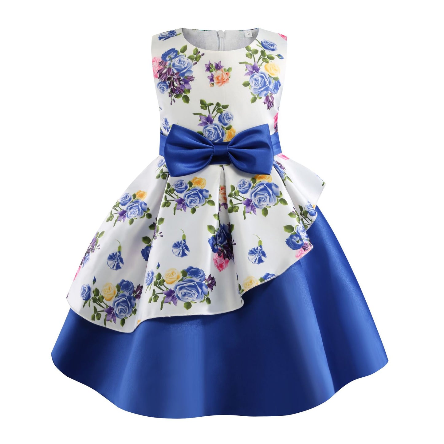 Girls' dress irregular skirt print children's dress bow costume