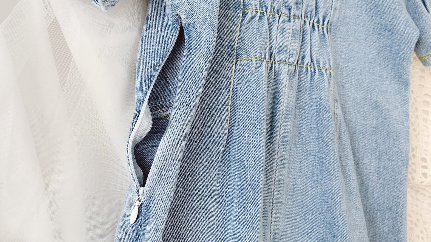 Girls' Dresses Fashion Square Collar Denim Skirt