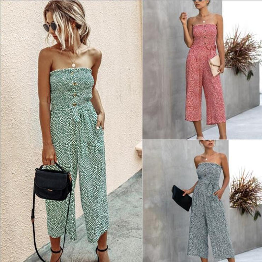 Off Shoulder Printed Romper Cotton Women Jumpsuit