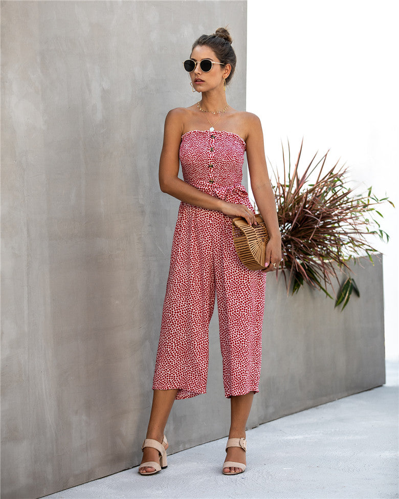 Off Shoulder Printed Romper Cotton Women Jumpsuit