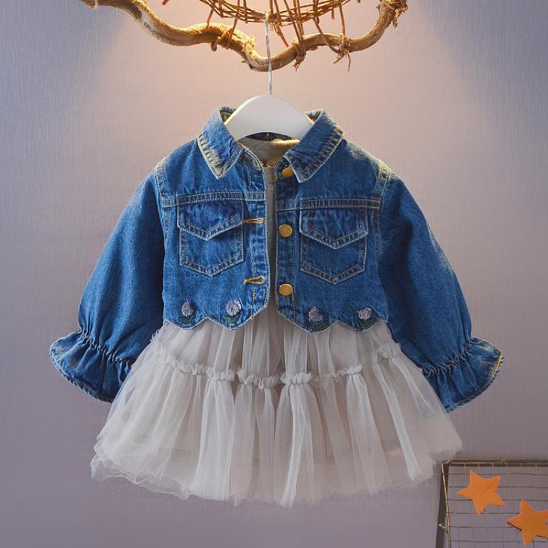 Girls AutumnSuit Denim Jacket Princess Dress Two-Piece Korean Version 0-1-3-4 year Old Baby Girl Autumn Skirt