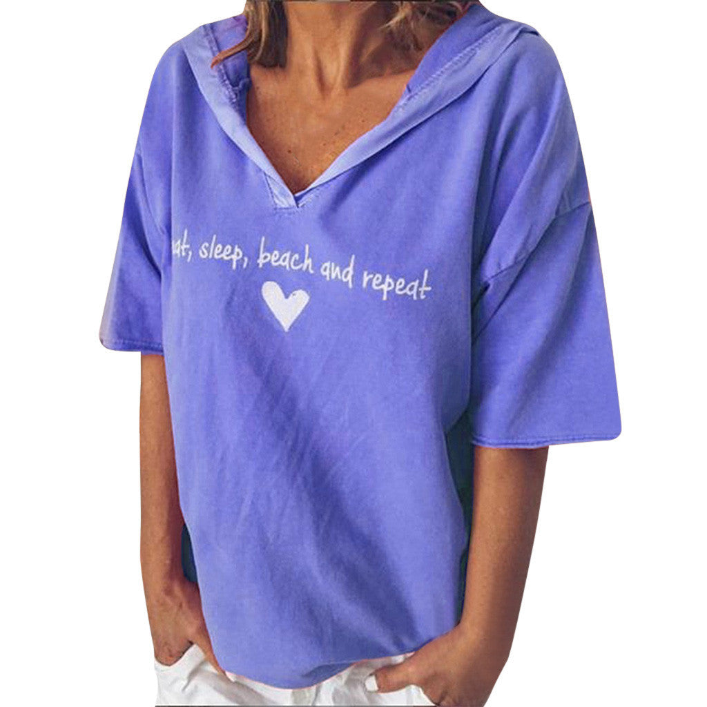 European And American Solid Color Loose Large Size V-Collar Hooded Letters