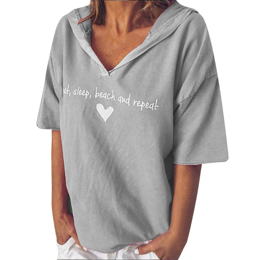 European And American Solid Color Loose Large Size V-Collar Hooded Letters