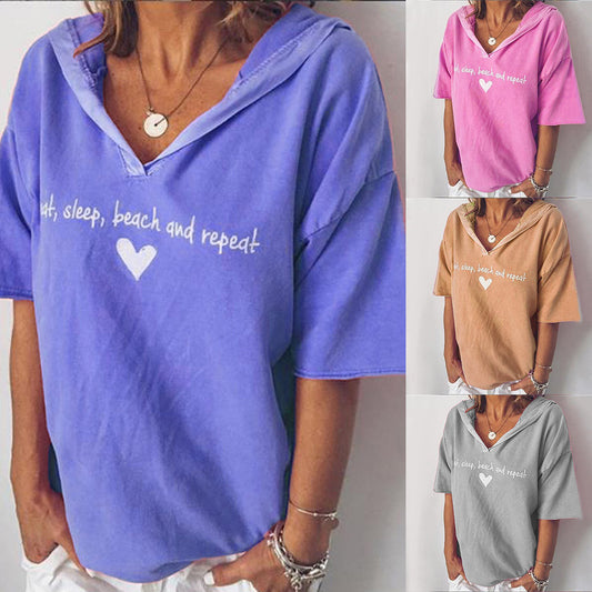 European And American Solid Color Loose Large Size V-Collar Hooded Letters