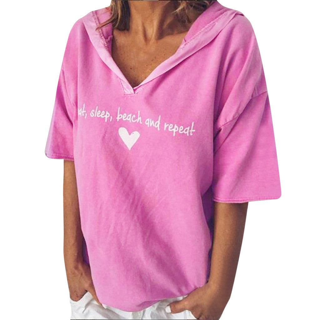 European And American Solid Color Loose Large Size V-Collar Hooded Letters