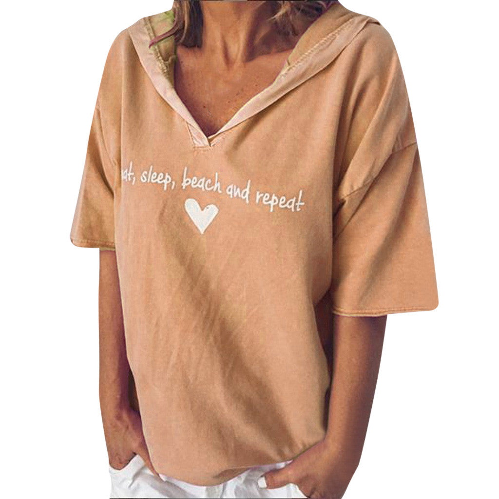 European And American Solid Color Loose Large Size V-Collar Hooded Letters