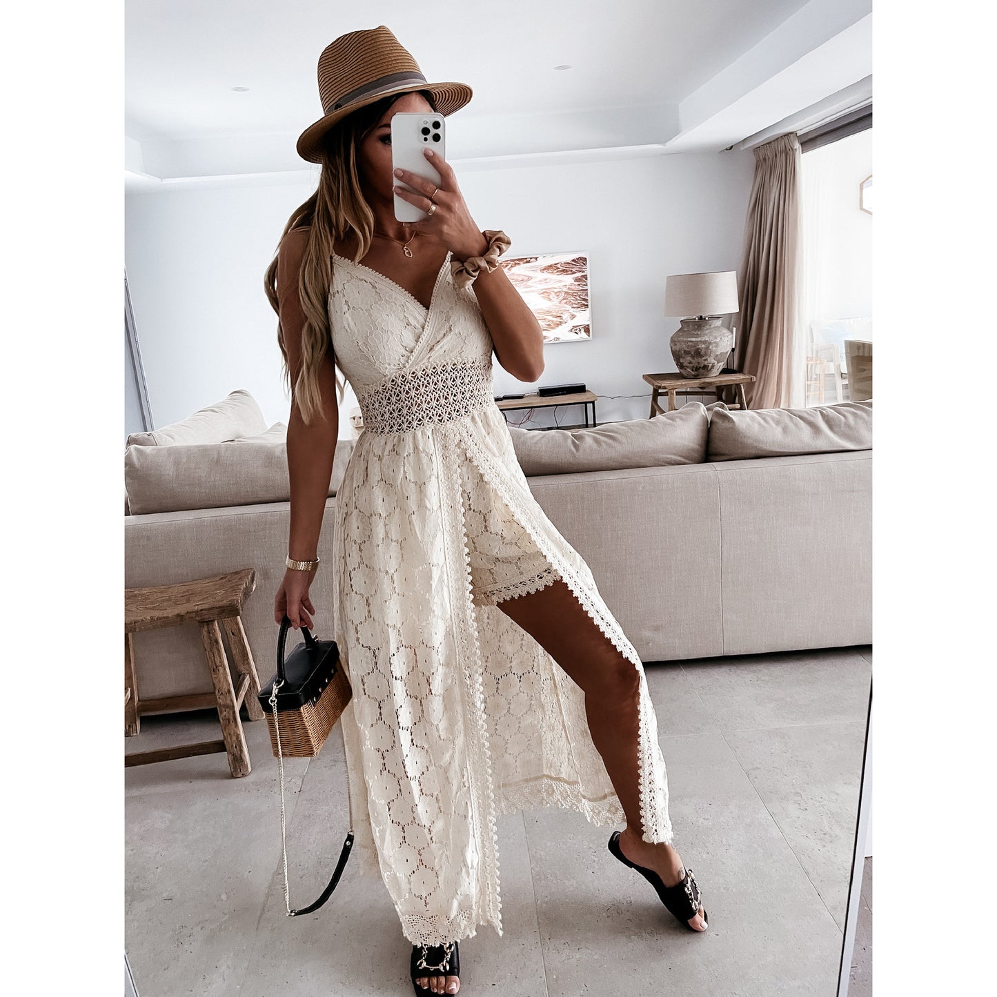 Sling Stitching Casual Jumpsuit Hollow Jumpsuit