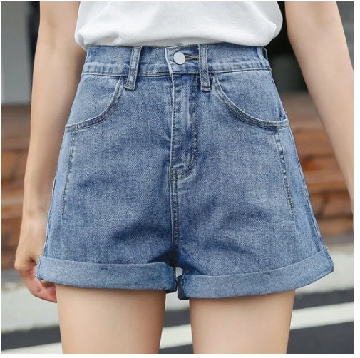 Hemming Denim Shorts Women Summer High Waist Stretch A Line Loose Wide Leg Pants