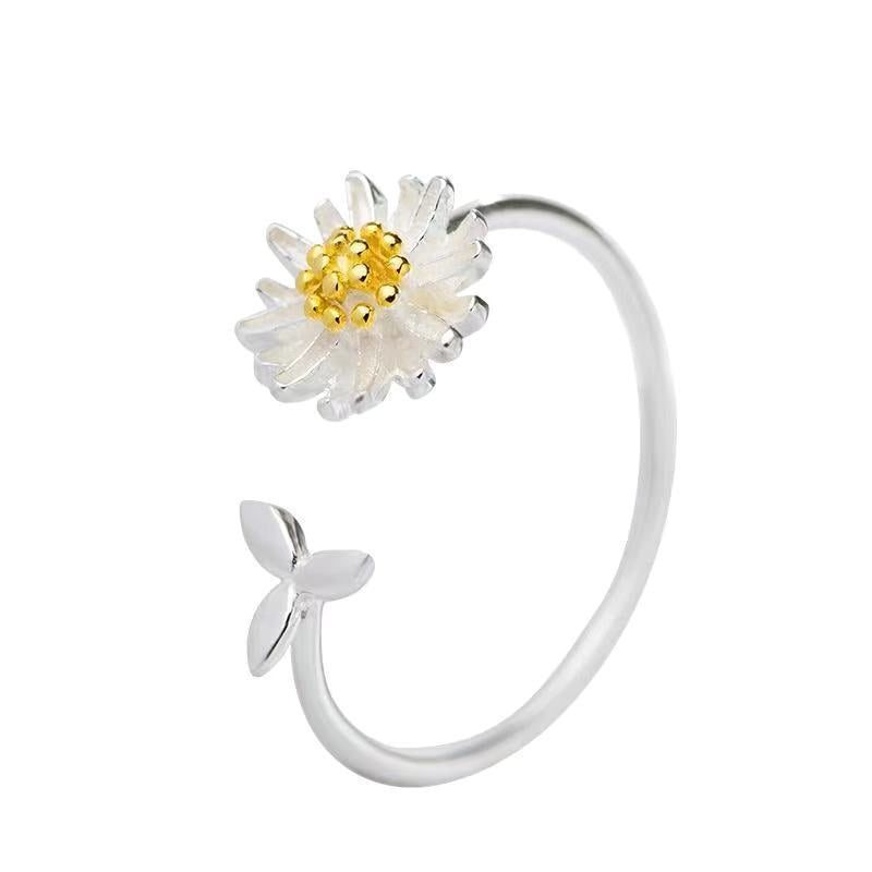 CIAXY 925 Sterling Silver Flower Rings for Women Adjustable Size Rings Fashion Party Jewelry Gift Anillos Mujer