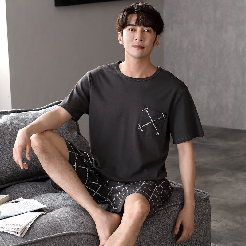 Pajamas Men's Summer Cotton Short Sleeve Shorts Suit