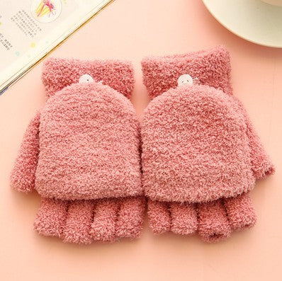 Ladies fleece flip fingerless gloves