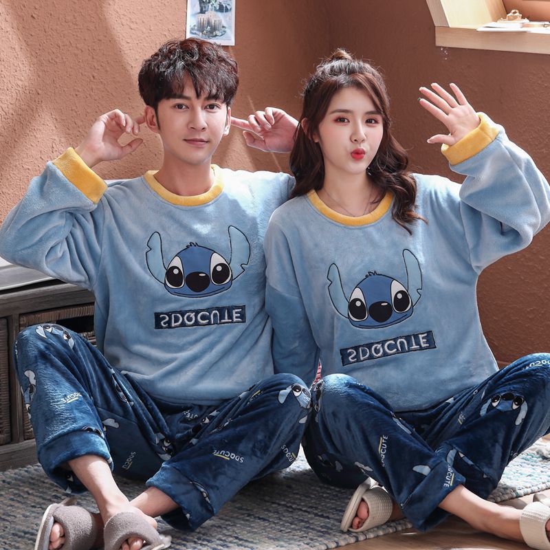 Couple Coral Velvet Pajamas Female Autumn And Winter Fleece-lined Cartoon