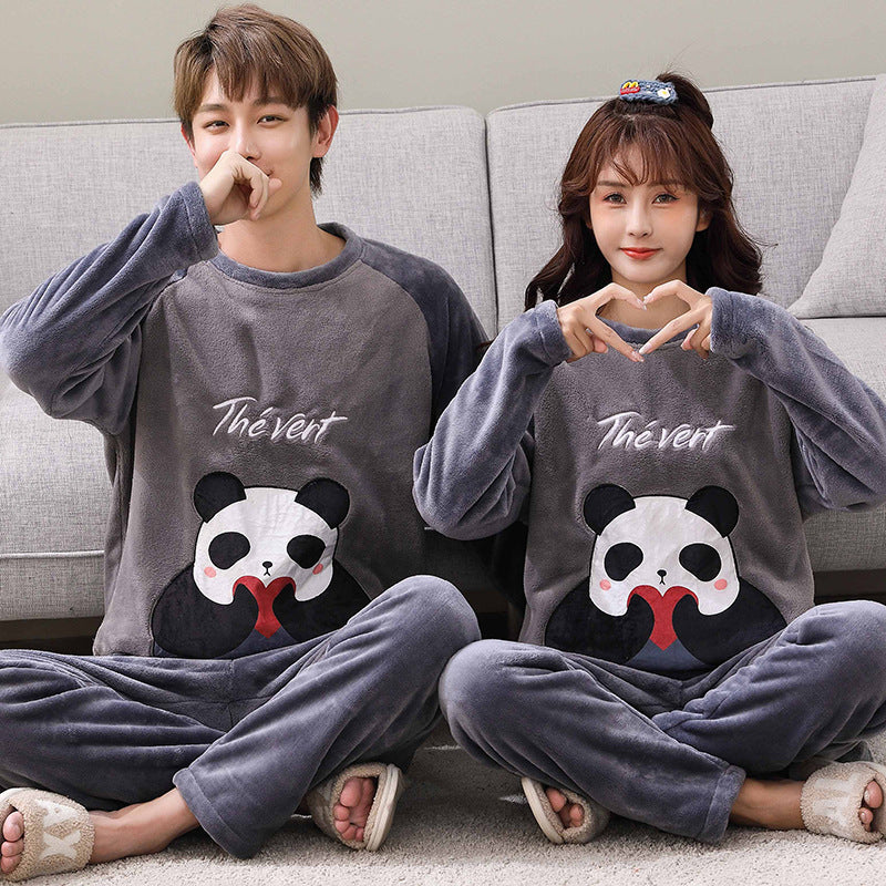 Couple Coral Velvet Pajamas Female Autumn And Winter Fleece-lined Cartoon