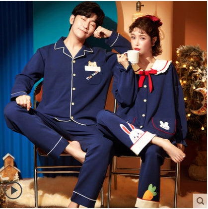 Couple pajamas long sleeve pure cotton