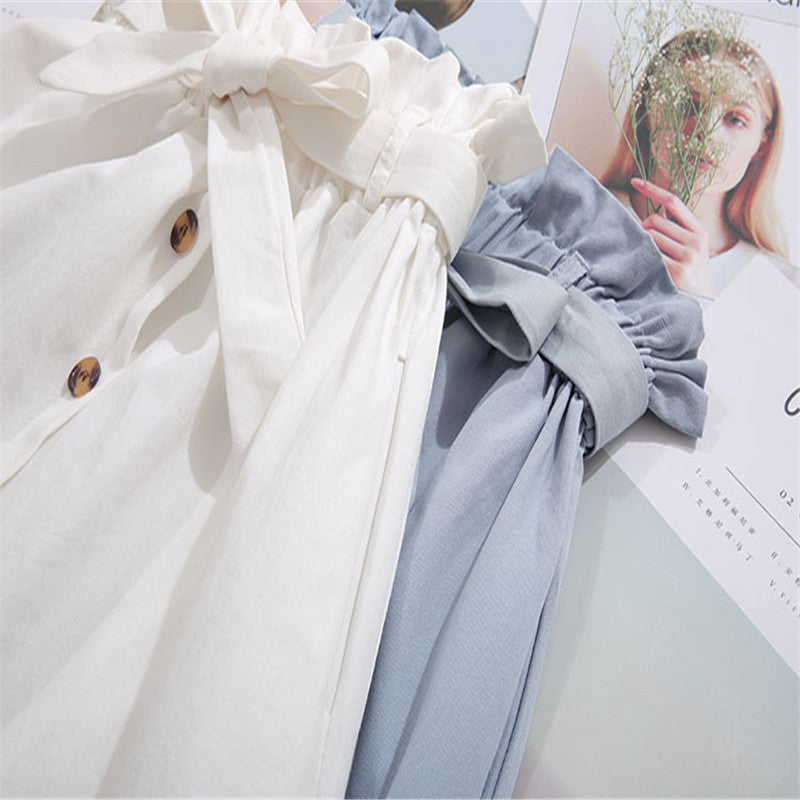 Elegant Button High Waist Skirt Female Pleated Skirt