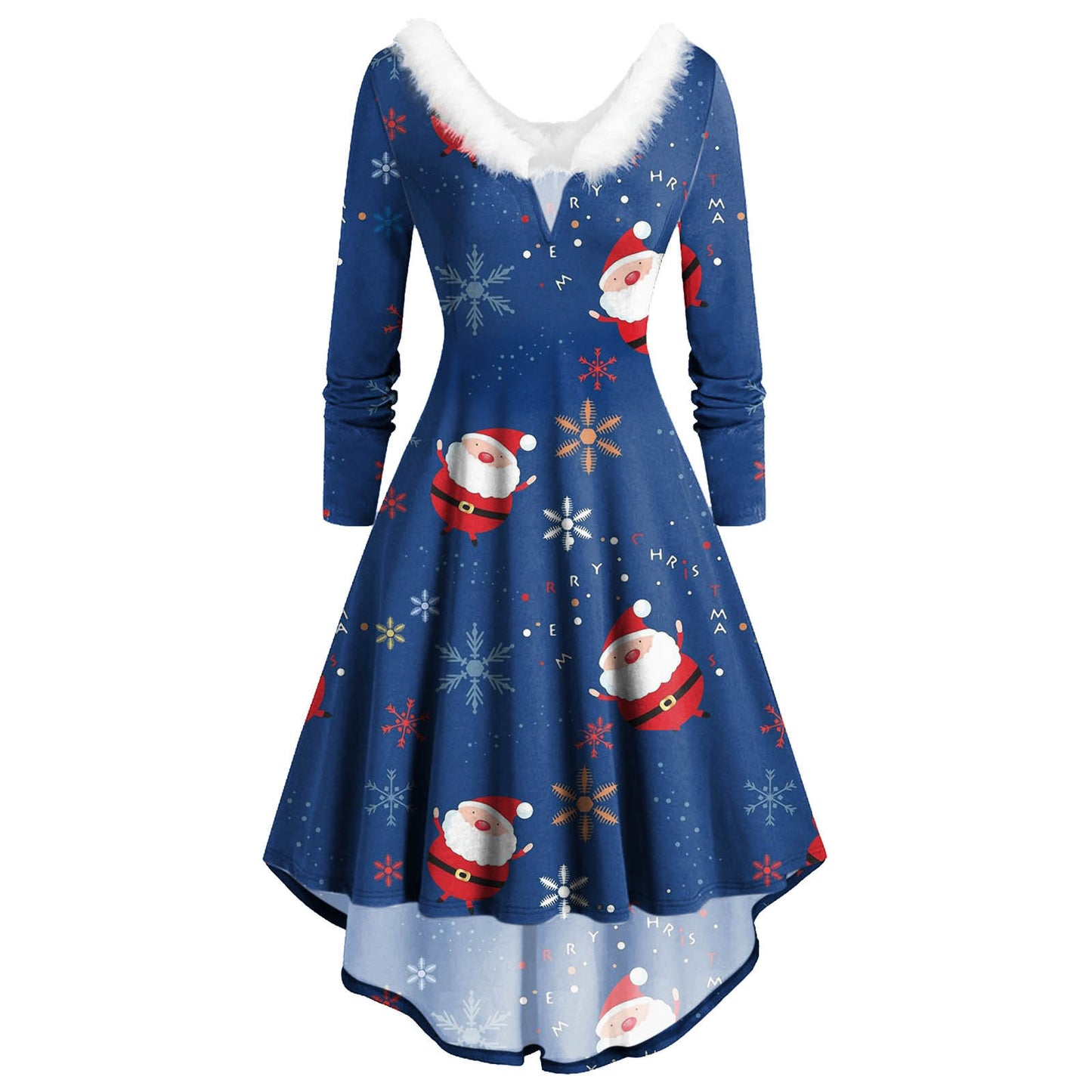 Ladies Christmas Long Sleeve Dress Printed Skirt Dress