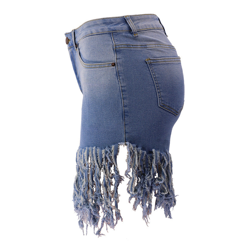 European And American Fashion Tassel Denim Shorts For Women