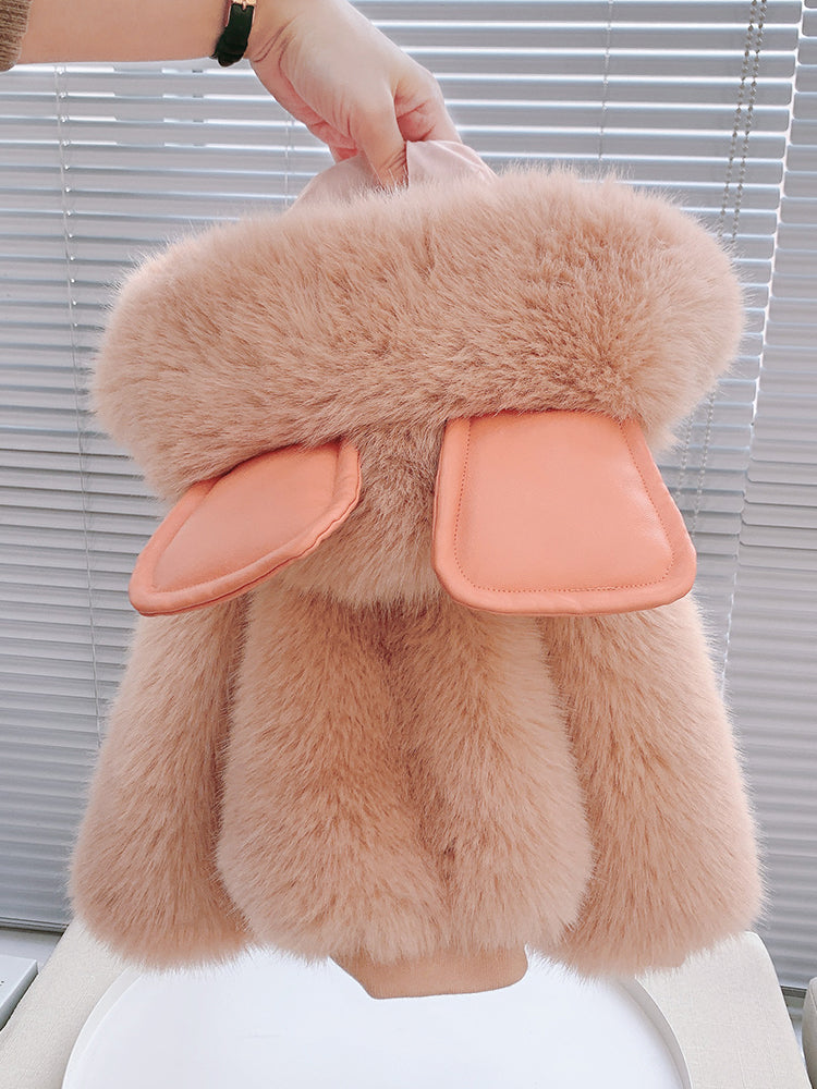 Girls Padded Fur Hooded Padded Jacket Faux Fur Top