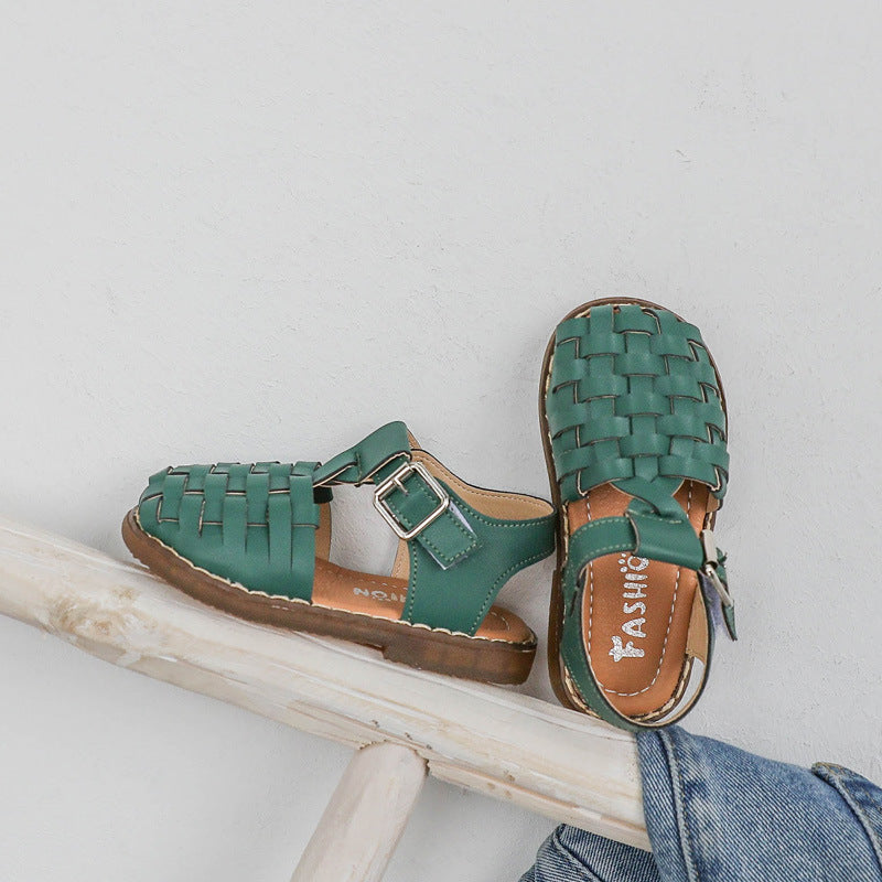 Retro woven solid color girls shoes