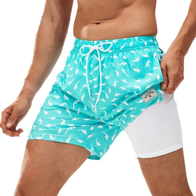 European And American Swimming Trunks Beach Pants Two-in-one Men's Anti-embarrassment