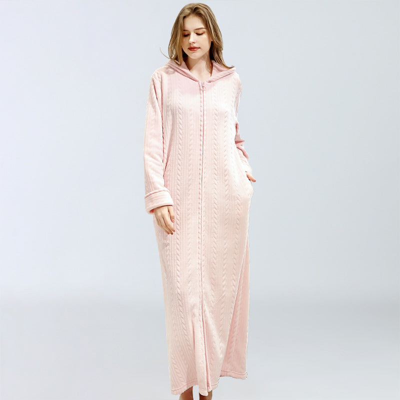Flannel extended thermal night gown with hood